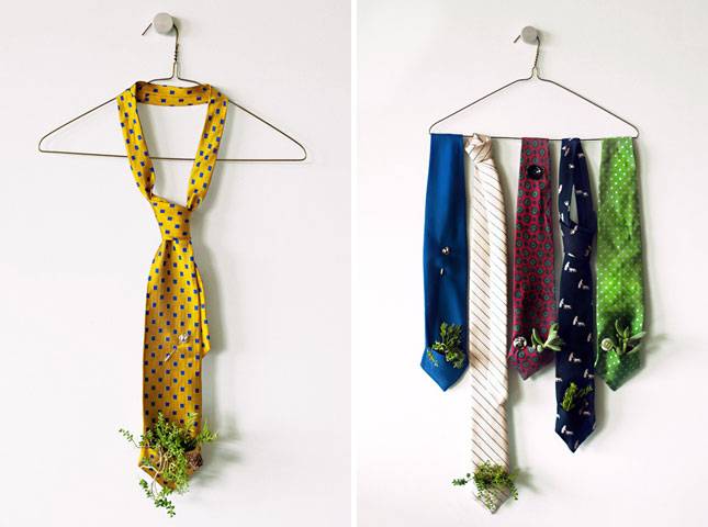 Интересные идеи горшков для цветов: "горшок" из галстуков